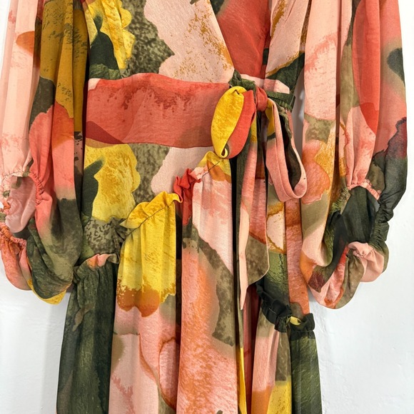 Anthropologie Hutch Floral Geo Wrap Maxi Dress Women Size XS High Low - Picture 6 of 12